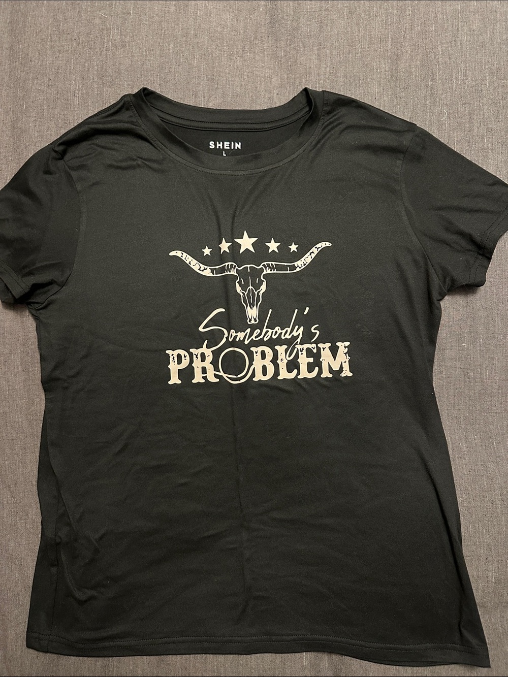 SHEIN Black Tee with Cream Western Skull Graphic